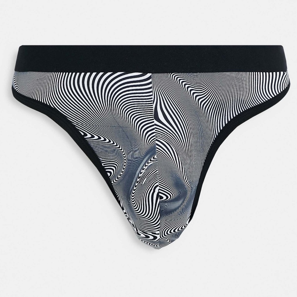 Men’s Black and White Swirl Pattern Thong